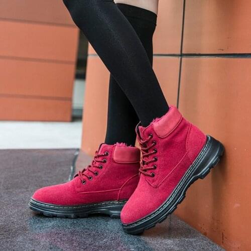 Cheap Pink Suede Leather Winter Boots Women Lightweight Casual Women Ankle Boots Plush Snow Boots Female Women Shoes Botas Mujer