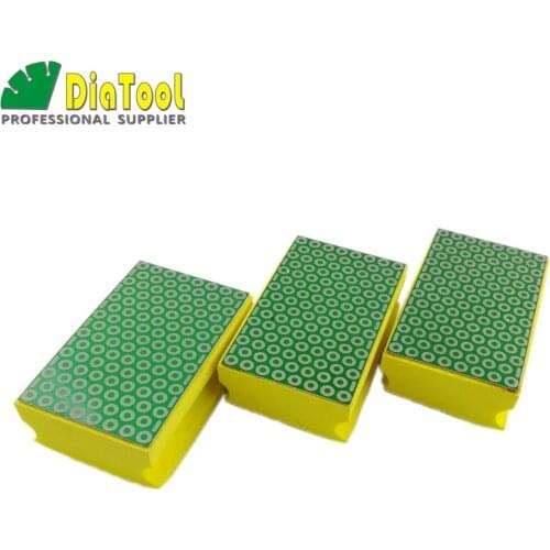 DIATOOL 3pcs Grit #400 Diamond Hand Polishing Pad 90X55MM Hard Foam Body Manual Sanding Block For Marble Granite Tile Stone