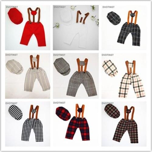 Dvotinst Newborn Baby Photography Props Baby Boys Gentleman Suspender Pants Outfits Bonnet Fotografia Studio Shoots Photo Props