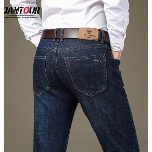 Jantour Autumn Winter Jeans For Men 2020 Pantalones De Hombre Business Casual Dark Blue Jeans Thicken Straight Jeans Size 28-38