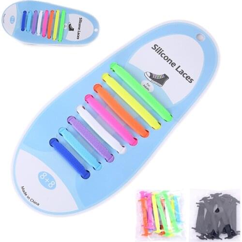 16pcs/lot Silicone Shoelaces Elastic Shoe Laces Special No Tie Shoelace for Men Women Lacing Rubber Zapatillas 13 Colors