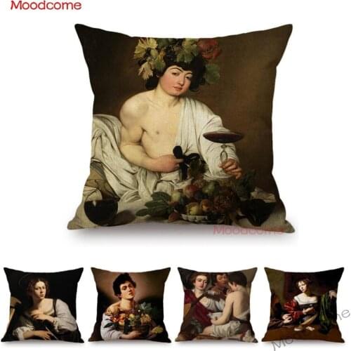 Italian Artist Caravaggio Famous Oil Painting Baroque Style Woman Sofa Decoration Throw Pillow Cover Cotton Linen Cushion Cover