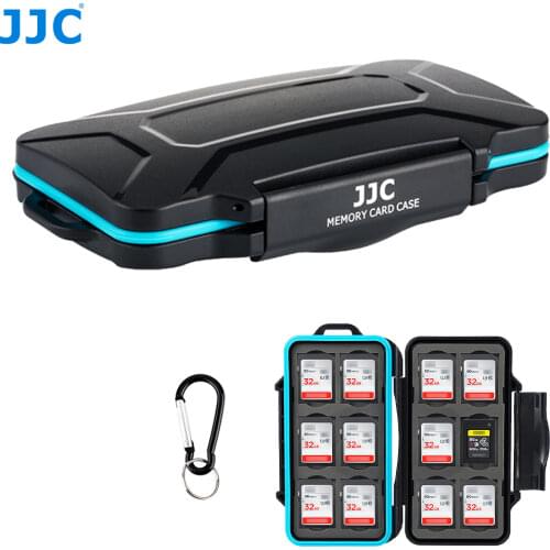 JJC 24 Slots Memory Card Case Holder for 12 SD SDHC SDXC + 12 CFexpress Type A Card Storage Organizer Box with Carabiner