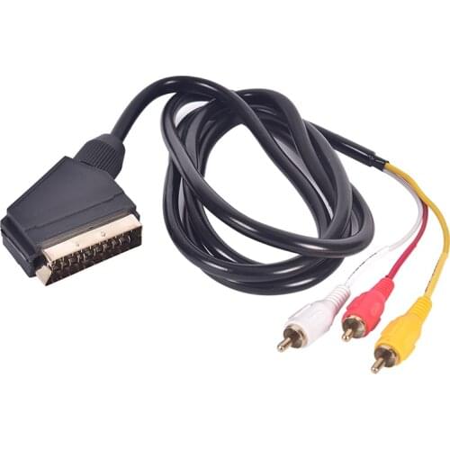 1.5m SCART TO 3RCA Broom Head Wire True Plating Golden Head Public TO Public Wire Audio Cable Patch Board Plug