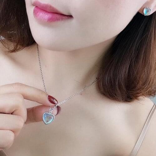 Utimtree New Arrival Women Sterling Silver 925 Heart Choker Necklace Jewelry for Wedding Engagement Moonstone Pendants Necklaces