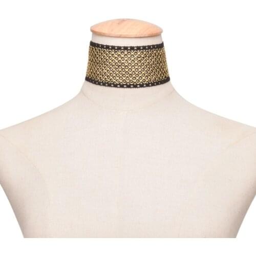 2018 Collares Sexy Gothic Chokers Gold Black Lace Neck Choker Necklace Vintage Victorian Women Chocker Steampunk Jewelry C0289