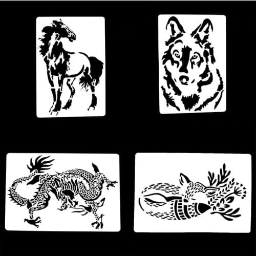 2pc Animal Flower Painting Template Stencil DIY Walls Layering Decor Scrapbook Diary Embossing School Office Supplies Reusable