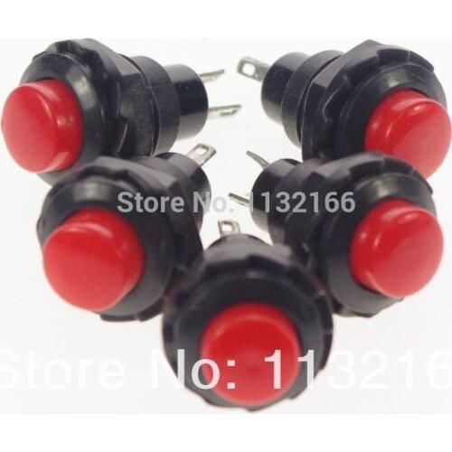 Red 2 Pin SPST Miniature 2A 125VAC 12mm Hole NO Momentary Push Button Switch