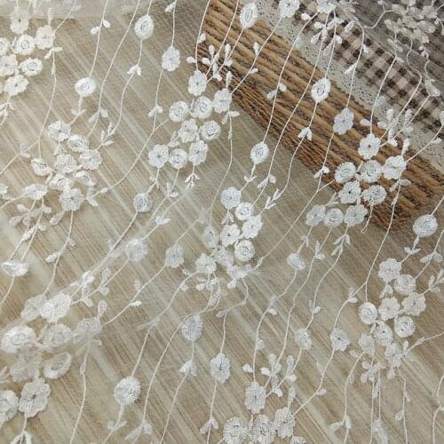 1Yard Floral Embroidered Lace Fabric Tulle For Wedding Womens Dress Clothing Sewing Net French Fabrics Lace Trimmings DIY Lace