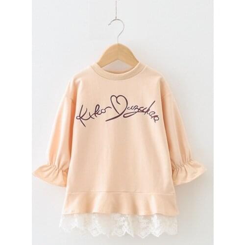 2019 new spring fashion children girls cute long sleeve letters print patchwork lace cotton dress 3-8 years