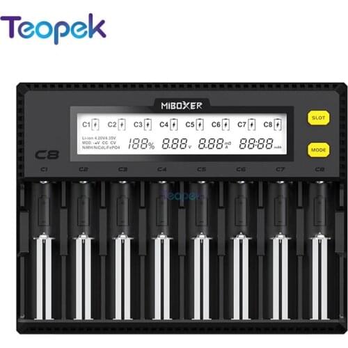 MiBoxer C8 Smart Battery Charger LCD Display 1.5A for Li-ion LiFePO4 Ni-MH Ni-Cd AA 21700 20700 26650 18350 18650 17670 RCR123