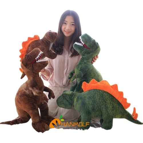 40~110cm Mouth Open Tyrannosaurus T-Rex Triceratops Stuffed Dinosaur Doll Lifelike Printing Green Brown Grey Standing Dino Gift