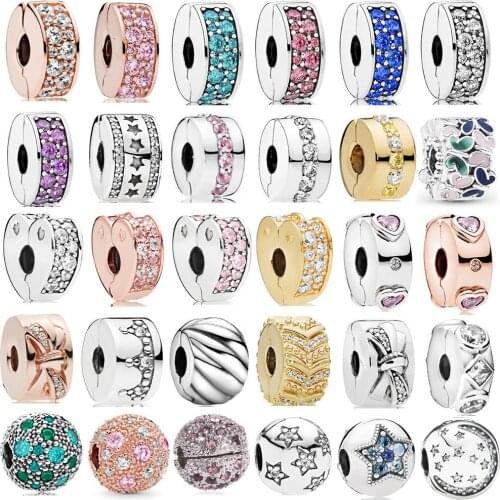 New Fashion Shining Star Ball Heart Clip DIY Beads Fit Original Pandora Charm Bracelet Women Europe Jewelry Making Gift