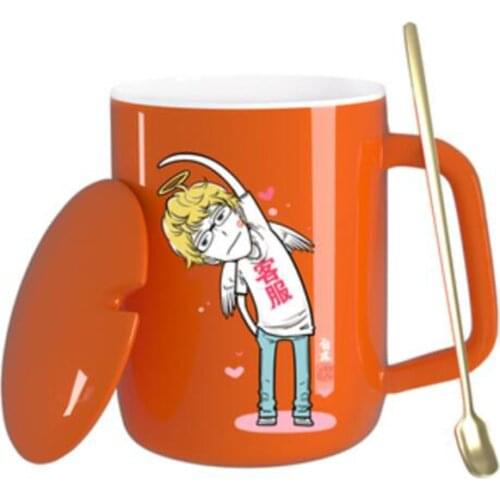 Devils love Original markcup creative personality trend couple ceramic water cup with lid spoon cup simple coffee cup lettering