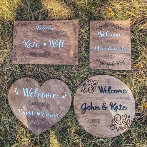 Personalized Wedding Welcome Sign Wood Reception Rustic Wedding Decor for Ceremony Custom Round Welcome Board