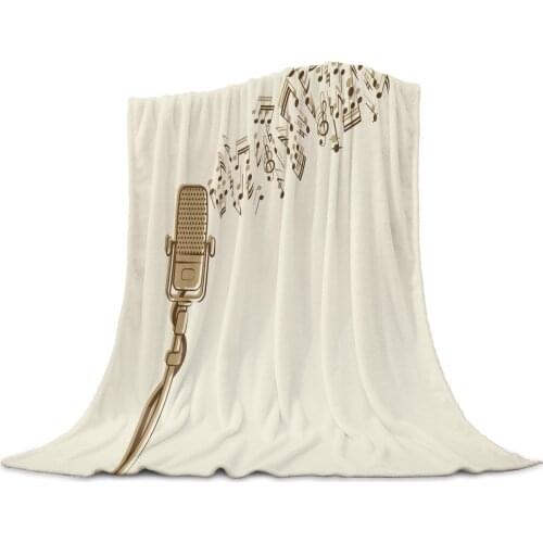 Microphone Music Retro Throw Blanket for Sofa Christmas Decoration Bedspread Portable Microfiber Flannel Blanket
