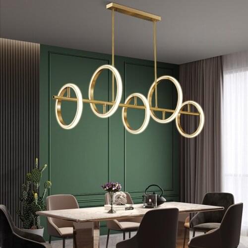Postmodern All Copper Luxury Chandelier Simple LED Creative Ring Luminaires Bar Coffee Shop Living Room Dining Room Hanging Lamp
