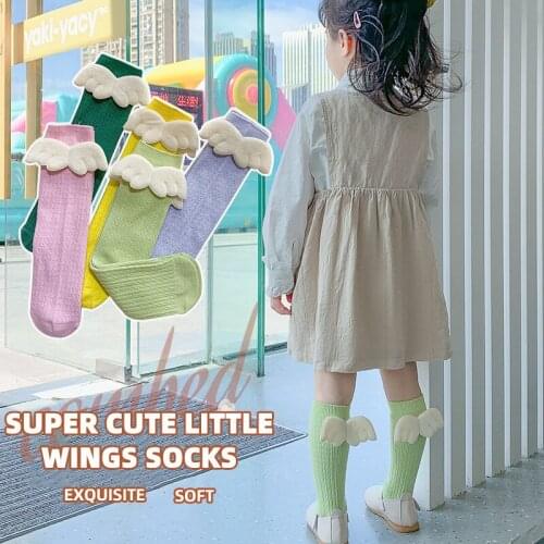 Angel Wing Baby Knee Socks Soft Cotton Baby Girls Stockings Solid Color Kids Long Socks Summer Autumn Child Knee High Socks