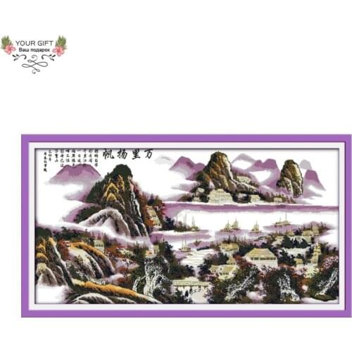 Your Gift F617 14CT 11CT Counted and Stamped Home Decor China Sailing Landscape Needlework Flower Embroidery Cross Stitch kits