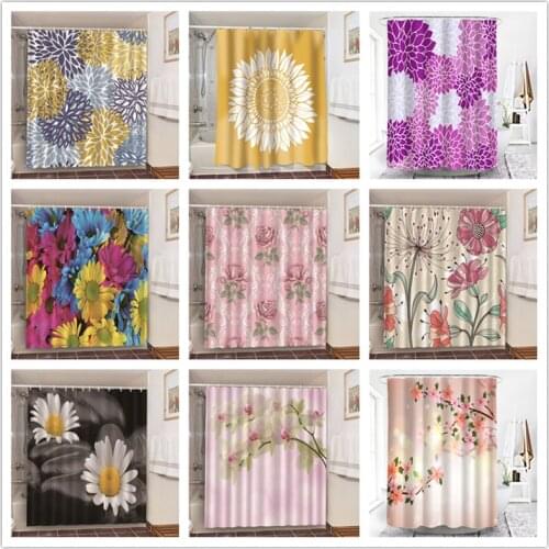 Waterproof Polyester Fabric Bathroom Shower Curtain Peach Chrysanthemum Bathroom Decoration Bath Curtains 180x180cm For Bathroom