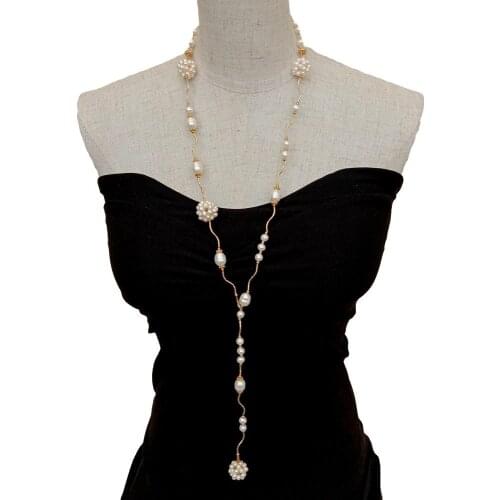 Y·YING natural Freshwater Cultured White Pearl Handmade Pearl Ball Y-Drop Necklace 27"