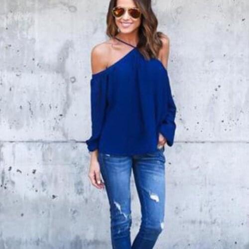 Ladies Sexy Strap T-Shirt Fashion Strapless Long-Sleeved T-Shirt Women Fashion Chiffon Shirt Tops For Women