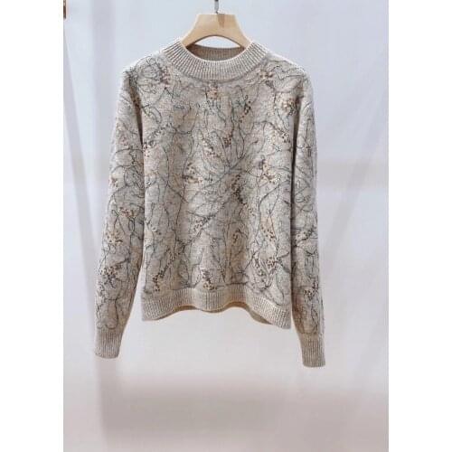 Ladies 2021 fashion new long sleeve sexy casual sequin embroidery cashmere sweater 1102