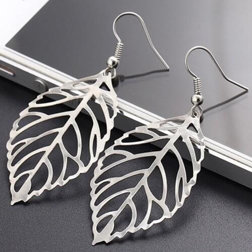 Simple Mori Fashion Leaf Earrings For Women 2021 Zinc Alloy Gold Silver Color Hoops Jewelry Gift Hanging Long Ear Rings