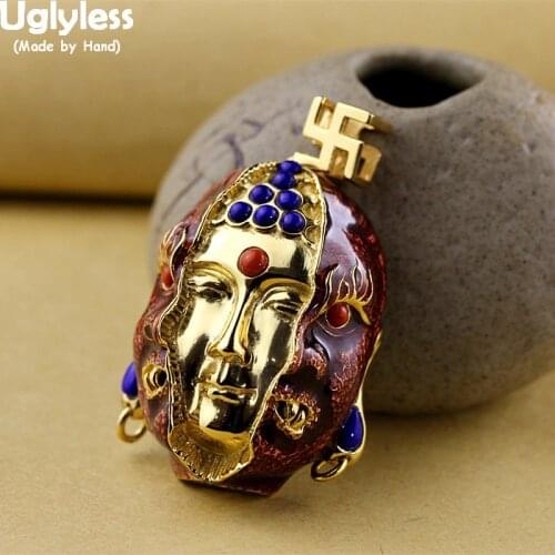 Uglyless Good Evil in one moment Hollow Buddha Pendants for Women Agate Lapis Necklace NO Chains Real 925 Silver Jewelry P1003