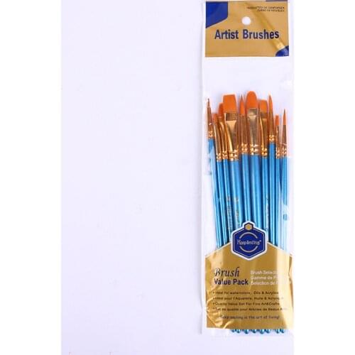 10Pcs/Set Watercolor Gouache Paint Brushes Different Shape Round Pointed Tip Nylon Hair Painting Brush Set Art Supplies