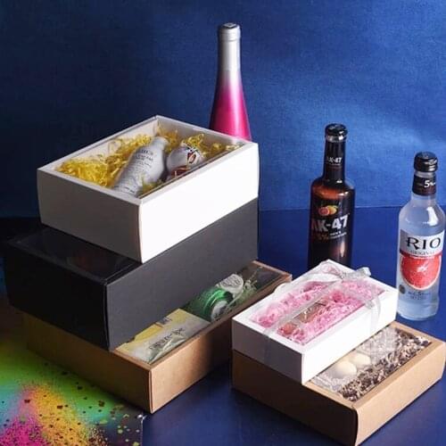 10Pcs Folding Kraft Paper Box With Transparent PVC Window Gift Box Packaging Box Cajas de Carton Present Box