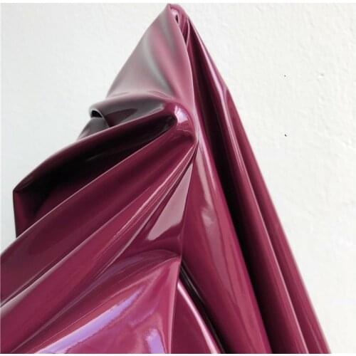 140cm*100cm Burgundy purple red bright smooth mirror leather high-stretch knitted leather fabric double-sided stretch PU fabric