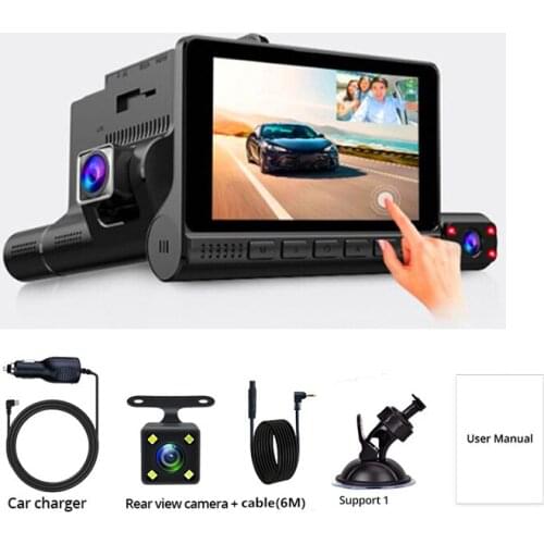 2020 new 4 Inch 1080P 3-Lens Car DVR Video Dash Cam Night 1 Rearview Camera Wide Angle Dashcam