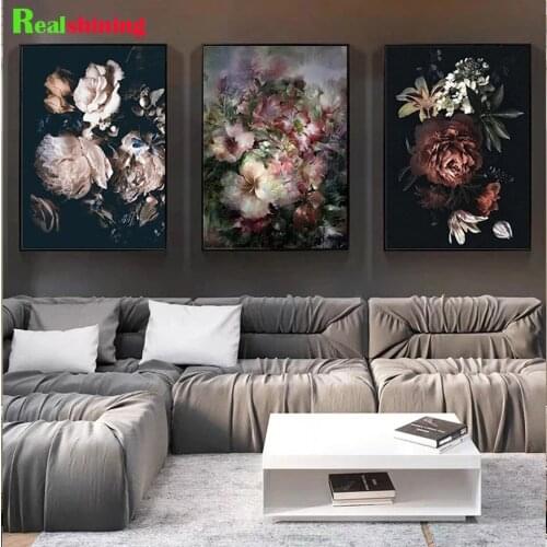 Full Square Round Drill Retro Minimalis DIY Diamond Flower Plant 5D Embroidery Peony Mosaic Wall Art Home Decor Handmade N1826