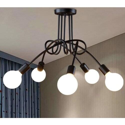 Ceiling Lights 5 Heads Creative Dining Office Ceiling Light Black Retro Heads Ceiling Lights Suspension Ceiling Lamp Accessory