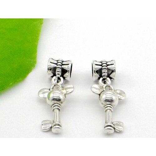 Free ship 100Pcs Tibetan Silver Mickeys head Key Charms Dangle Beads Fit pendant Bracelet