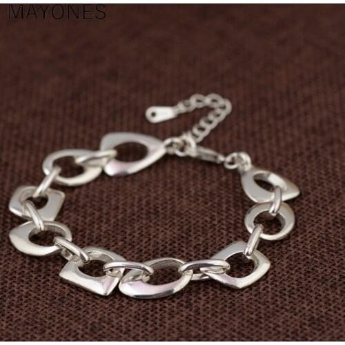 Real 925 Silver Link Chain Bracelet 17.5cm +5cm Geometric 13mm Width 100% Original S925 Thai Silver Big Bracelets for Women