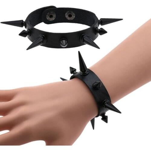 DIEZI Gothic Harajuku Circle Rivet PU Leather Wrap Bracelet For Women Men Vintage Punk Statement Bangles Jewelry