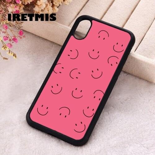 Iretmis 5 5S SE 2020 phone cover cases for iphone 6 6S 7 8 Plus X Xs XR 11 12 MINI Pro Max Soft Silicone TPU Pink Smiley Faces