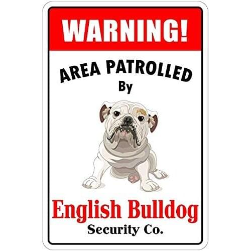 Cortan360 Warning Area Patrolled English Bulldog 8"X12" Novelty Dog Sign Vinyl Retro Sticker Sign