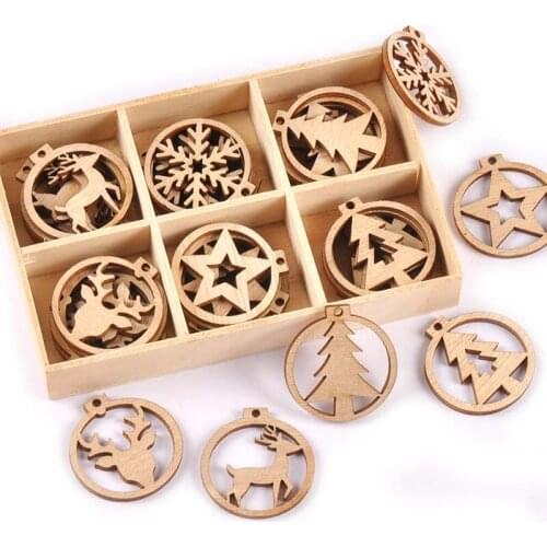 Random Mixed Wood Slices Christmas Pendants For Diy Craft Hanging Wooden Ornaments Mini Xmas Tree Home Decor New Year Gift M2623