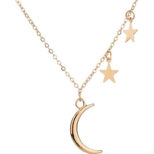 European and American Foreign Trade Jewelry Romantic Couple Metal Moon Star Combination Womens Clavicle Necklace