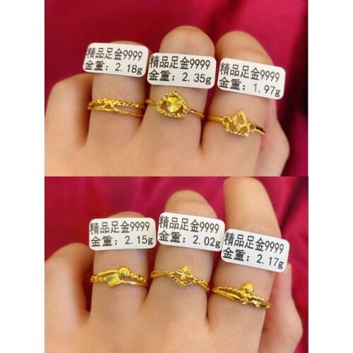 HX 24K Pure Gold Ring Real AU 999 Solid Gold Rings Elegant Shiny Heart Beautiful Upscale Trendy Jewelry Hot Sell New 2020