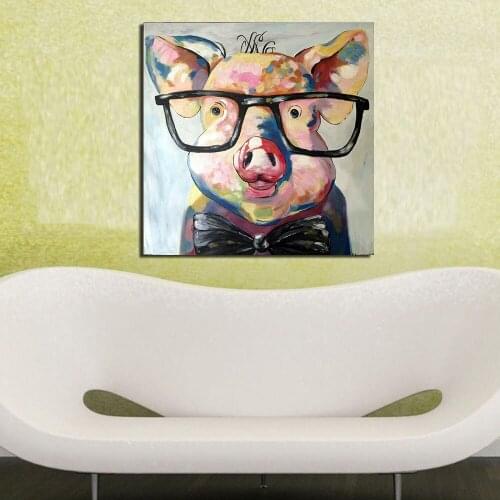 JQHYART Pigs And Glasses Pictures For Modern Living Room No Frame Canvas Decorative Wall Oil Painting