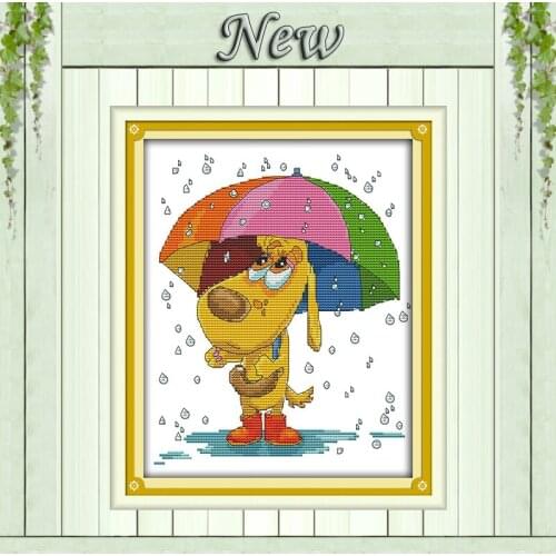 Waiting in the rain dog home decor paintings 11CT counted print on the canvas DMC chinese Cross Stitch kits 14CT needlework Sets