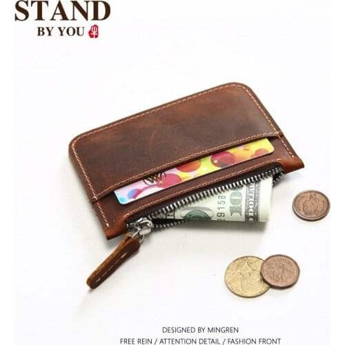 Coin Purse Men Retro Short Leather Coin Purse Men Wallet Cowhide Mini Coin Bag Small Card Bag