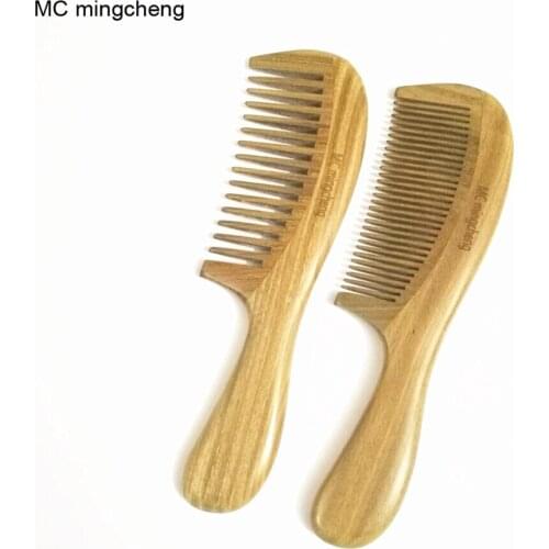 MC Free Shipping 20x5cm Nature Green Sandalwood Comb Wood Hair Comb Hair Brush Wooden Comb Fine Tooth Wide Tooth