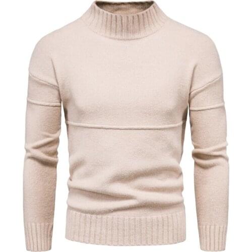 Mens Slim Fit Turtleneck Sweater Casual Cashmere Knitted Pullover Sweaters Men Solid Color Business Casual Knitwear Men Clothing