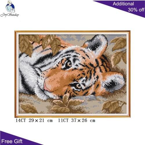Joy Sunday Tiger Craft DA244 14CT 11CT Stamped and Counted Home Decoration A Lying Tiger Needle Art Animal Cross Stitch Kits
