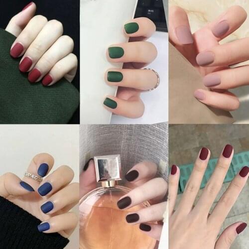 24 Pieces With Glue Nail Stickers Matte Frosting Monochrome Feel Good Delicate High Sales Ultrathin Fashion Short Square